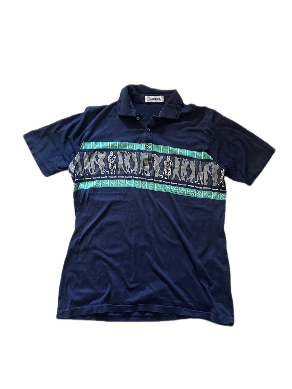 Vintage golfer Navy Polo with Teal Scripted Chest Ban